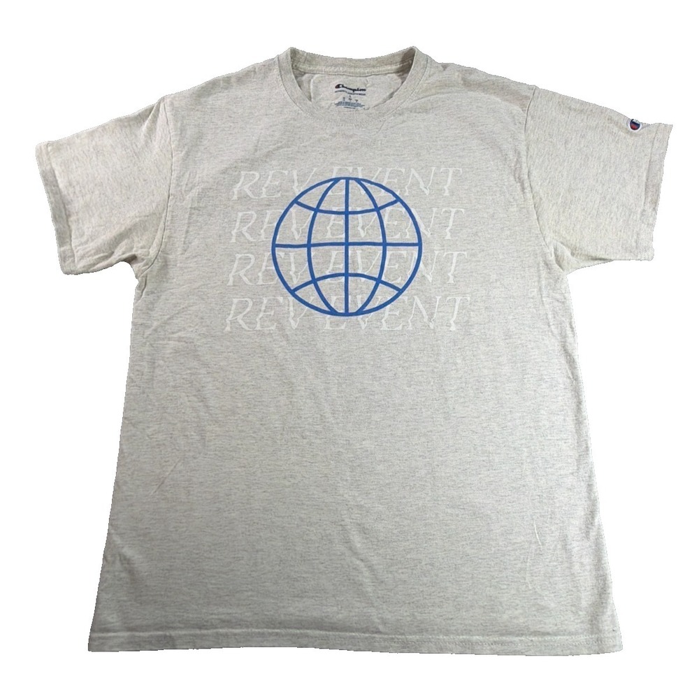 Champion Rev Event Globe Graphic Mens Large Gray Heather‎ Tee Authentic Athletic